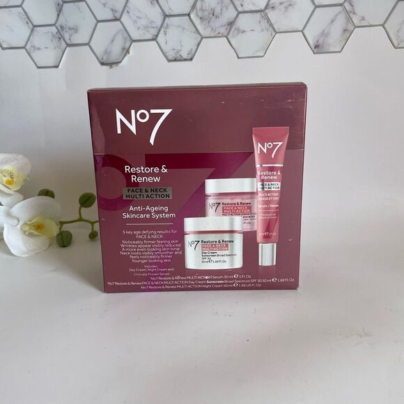 No7 Restore & Renew Anti-Ageing Skincare System Face & Neck - Picture 1 of 2